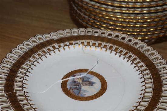 A Minton part dessert service, c.1900, each piece painted with Scottish views